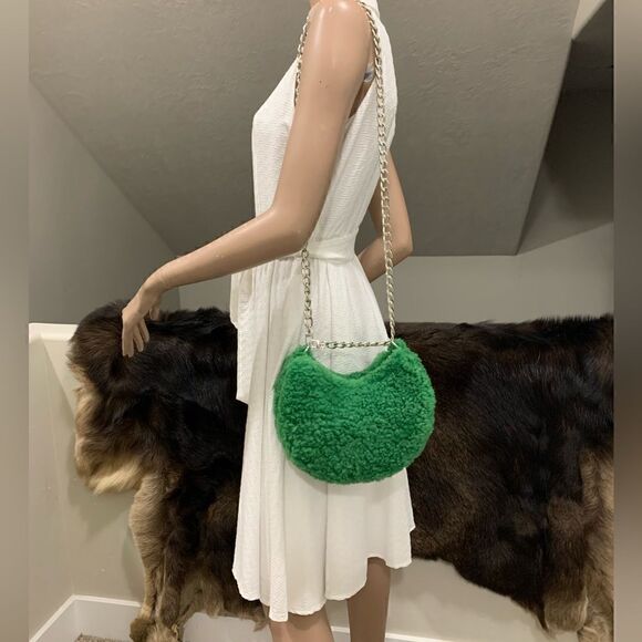 Handmade Genuine Shearling Shoulder Bag/Crossbody & Fox Fur Ball Bag Charm - Picture 12 of 15